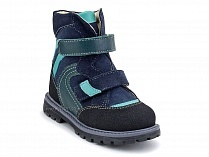 505 (21-25) Твики (Twiki) ботинки детские зимние ортопедические профилактические, кожа, нубук, натуральная шерсть, синий, зелёный 