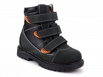 152-121 Бос(Bos), ботинки детские утепленные ортопедические профилактические, байка, кожа, черный, оранжевый в Магадане