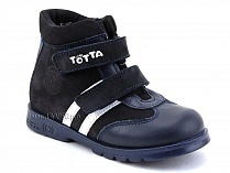 121-2,12,9 Тотто (Totto), ботинки детские утепленные ортопедические профилактические, кожа, нубук, синий, белый. в Магадане