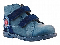 2084-01 УЦ Дандино (Dandino), ботинки демисезонные утепленные, байка, кожа, тёмно-синий, голубой в Магадане