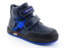 35124Б ШагоВита (Shagovita), ботинки детские демисезонные ортопедические профилактические, кожа, байка, черный, синий в Магадане