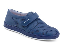 30024-702 Тотто (Totto), туфли школьные ортопедические профилактические, кожа перфорированная, синий в Магадане