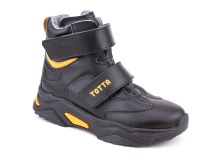 3542-131,15 Тотто (Totto), ботинки детские утепленные ортопедические профилактические, кожа, байка, черный, оранжевый в Магадане