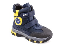 056-600-194-0049 (26-30) Джойшуз (Djoyshoes) ботинки детские зимние мембранные ортопедические профилактические, натуральный мех, мембрана, кожа, темно-синий, черный, желтый в Магадане