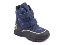 2633-11МК (26-30) Миниколор (Minicolor), ботинки зимние детские ортопедические профилактические, мембрана, кожа, натуральный мех, синий, черный, милитари в Магадане