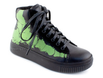 55317Б ШагоВита (Shagovita), ботинки детские  профилактические, кожа, байка, черный, зеленый в Магадане