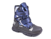 2542-25МК (31-36) Миниколор (Minicolor), ботинки зимние детские ортопедические профилактические, мембрана, кожа, натуральный мех, синий, черный в Магадане