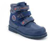 23-286 Сурсил (Sursil-Ortho), ботинки детские ортопедические с высоким берцем, демисезонные утепленные, байка, кожа, нубук, синий, серый в Магадане