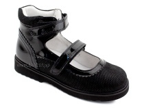 33-500  Сурсил Орто (Sursil-Ortho), туфли детские ортопедические высокий берец, кожа, лак,  чёрный в Магадане