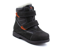 151-13   Бос(Bos), ботинки детские зимние профилактические, натуральная шерсть, кожа, нубук, черный, оранжевый в Магадане