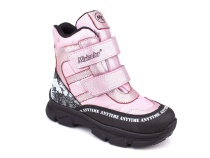 2633-06МК (31-36) Миниколор (Minicolor), ботинки зимние детские ортопедические профилактические, мембрана, кожа, натуральный мех, розовый, черный в Магадане